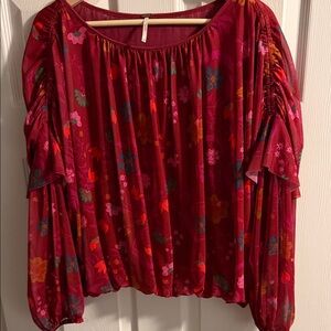 Free People Floral Burgundy Blouse